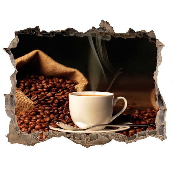 Nálepka 3D díra Káva v srdci zŕn