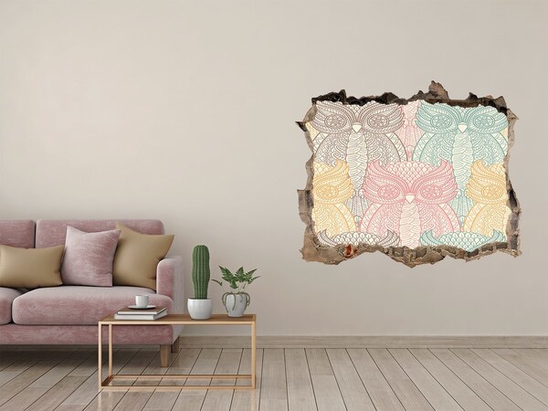 Díra 3D fototapeta nálepka Okrídlené sovy na kamennom pozadí