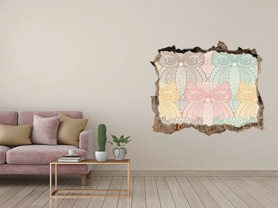 Díra 3D fototapeta nálepka Okrídlené sovy na kamennom pozadí