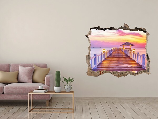 Díra 3D ve zdi na stěnu Západ slnka nad mólom