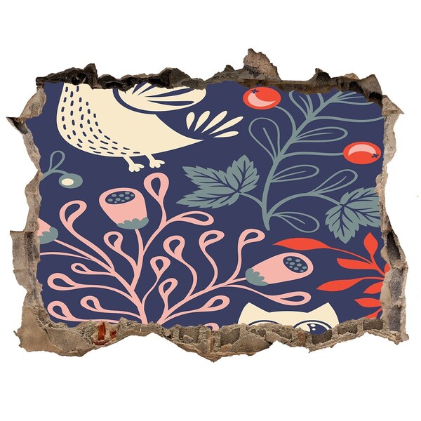 Díra 3D fototapeta nálepka Kvetinový vzor so sovami