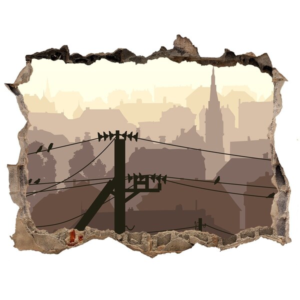 Fototapeta díra na zeď 3D Pohľad na mesto cez dieru v stene