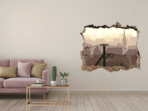 Fototapeta díra na zeď 3D Pohľad na mesto cez dieru v stene