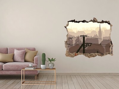 Fototapeta díra na zeď 3D Pohľad na mesto cez dieru v stene