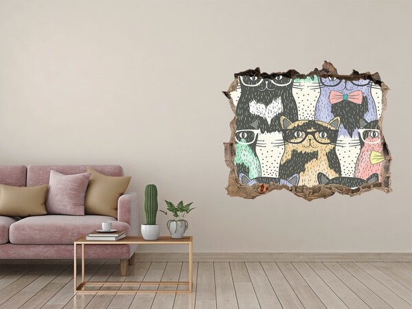 Díra 3D fototapeta nálepka Mačky s okuliarmi
