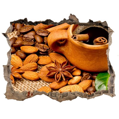 Nálepka 3D díra na zeď Káva a koreniny v rustikálnom štýle