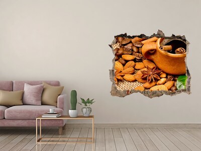 Nálepka 3D díra na zeď Káva a koreniny v rustikálnom štýle