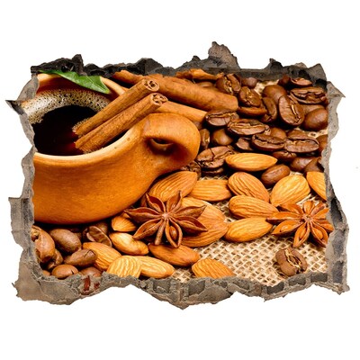 Nálepka 3D díra na zeď Kávová hostina pri diere v stene