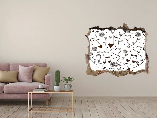 Foto fotografie díra na zeď Hudobné srdcia a ruže