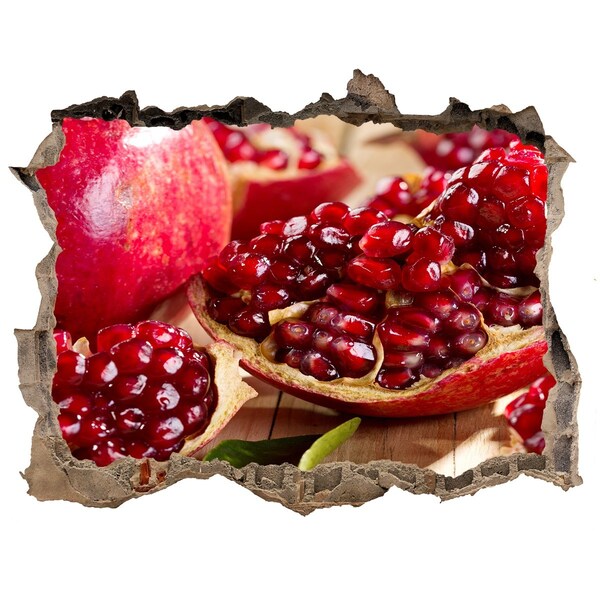 Nálepka 3D díra na zeď Granátové jablko v diere v stene