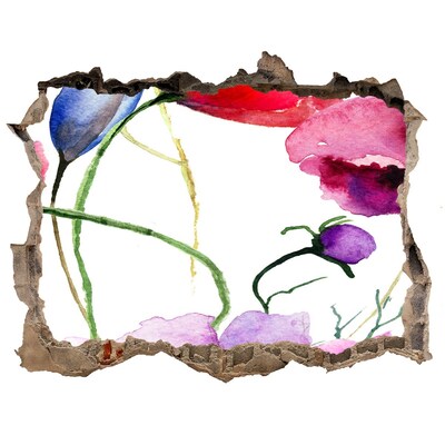 Nálepka 3D díra na zeď samolepící Kvetinová krajina cez dieru v stene