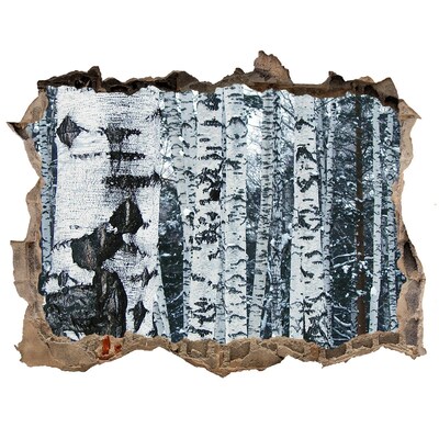 Samolepící díra na stěnu Zimný brezový les