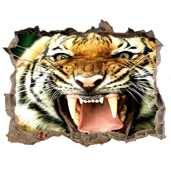 Díra 3D fototapeta nálepka Tiger v akcii