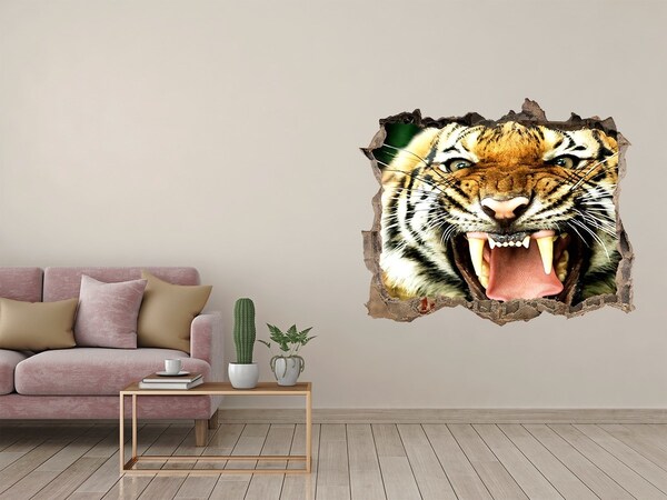 Díra 3D fototapeta nálepka Tiger v akcii