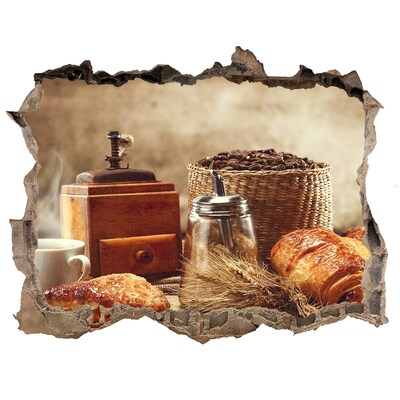 Nálepka díra na zeď beton Ranná káva a čerstvý chlieb