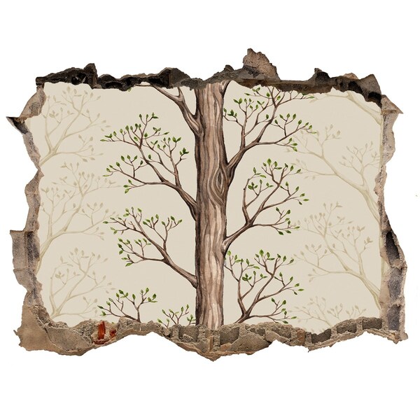 Nálepka 3D díra na zeď samolepící Rozbitá stena so stromom