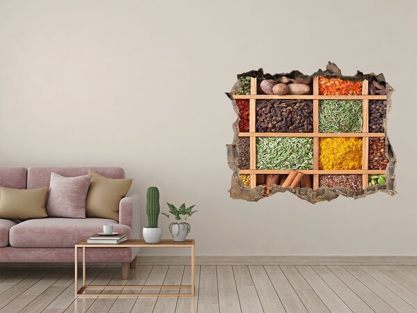 Nálepka 3D díra beton Kuchyňa plná korenín