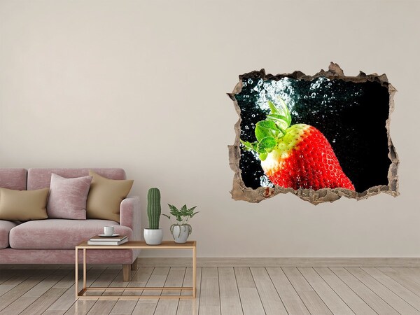 Nálepka 3D díra na zeď Jahoda vo vode