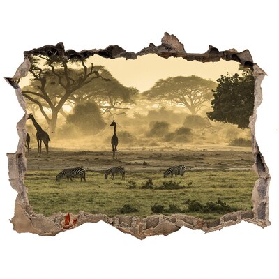 Nálepka fototapeta 3D Africká savana so žirafami a zebrami