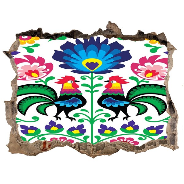 Nálepka 3D díra na zeď Kvetinový folklór s liškami