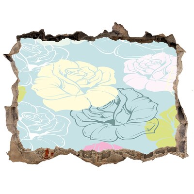 Nálepka 3D díra na zeď samolepící Kvetinová maľba s dierou v stene