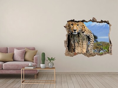 Díra 3D fototapeta na stěnu Leopard na pni