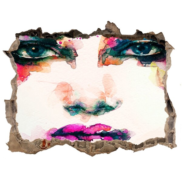 Díra 3D fototapeta na stěnu Farebný portrét v diere v stene