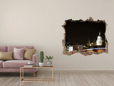 Fototapeta díra na zeď 3D Nočný pohľad na Londýn cez dieru v stene