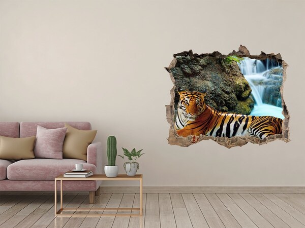 Díra 3D fototapeta nálepka Tiger v divokej džungli