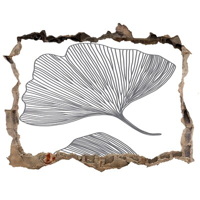 Nálepka 3D díra na zeď beton Listy v betóne