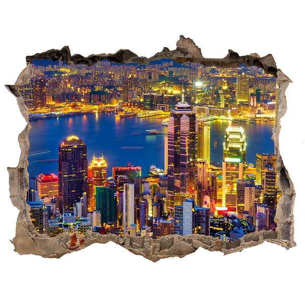 Fototapeta díra na zeď 3D Hong kong v noci