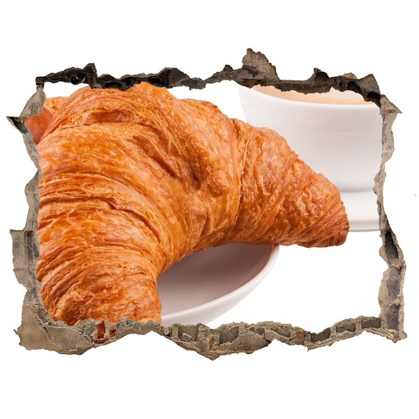 Nálepka 3D díra na zeď Croissanty a káva