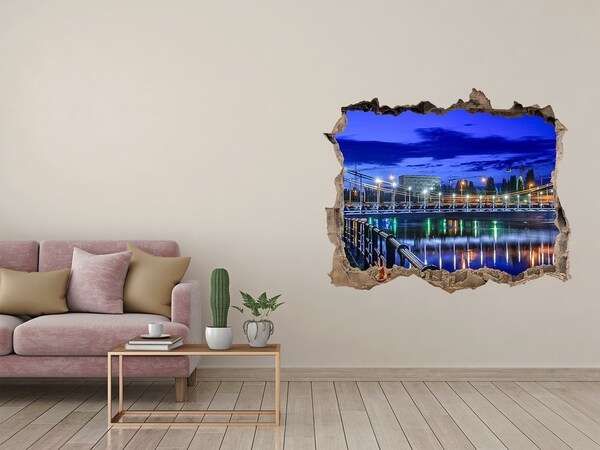 Fototapeta díra na zeď 3D Nočný pohľad na most a rieku