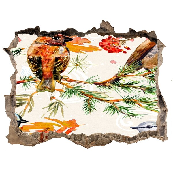 Nálepka 3D díra samolepící Vtáky v lesnej krajine