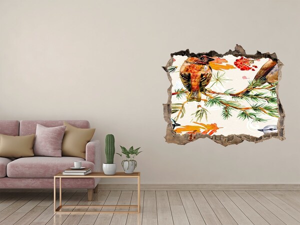 Nálepka 3D díra samolepící Vtáky v lesnej krajine