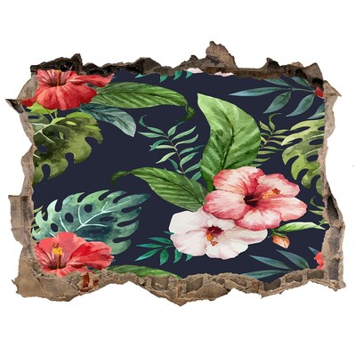 Nálepka 3D díra beton Tropická záhrada s dierou v stene