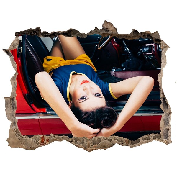 Fotoobraz díra na stěnu Žena v klasickom aute