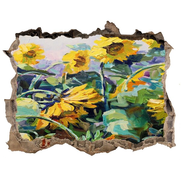 Díra 3D fototapeta nálepka Slnečnicové kvety v záhrade