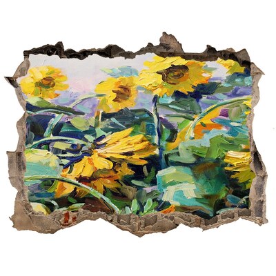 Díra 3D fototapeta nálepka Slnečnicové kvety v záhrade