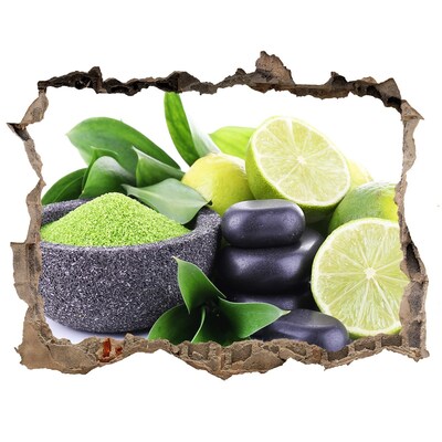 Nálepka 3D díra beton Čerstvé citrusy a bylinky