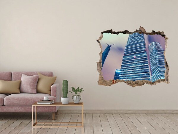 Fototapeta díra na zeď 3D Moderné mesto cez dieru v stene