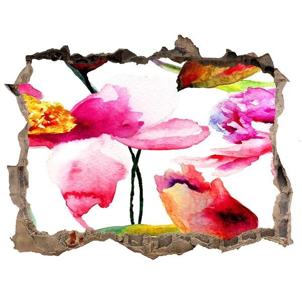 Díra 3D fototapeta nálepka Kvetinová záhrada za múrom