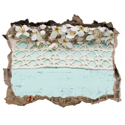 Samolepící díra nálepka Kvetinový motív na modrom drevenom pozadí