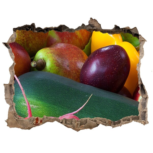 Samolepící nálepka Ovocie a zelenina v diere v stene