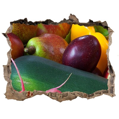 Samolepící nálepka Ovocie a zelenina v diere v stene
