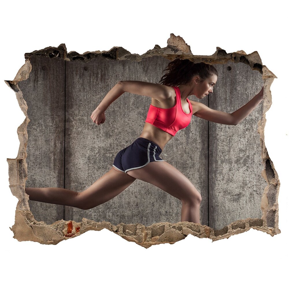 Foto fotografie díra na zeď Žena beží