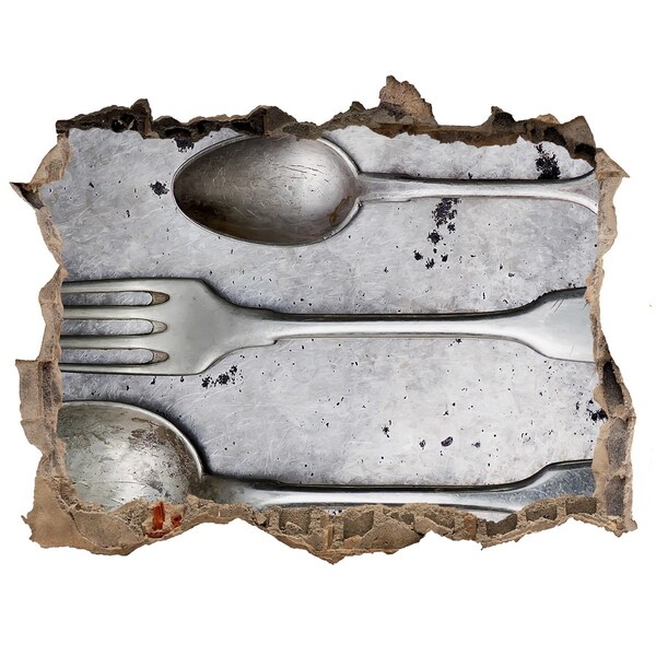 Fototapeta díra na zeď Rozbitá stena s výhľadom na príbory