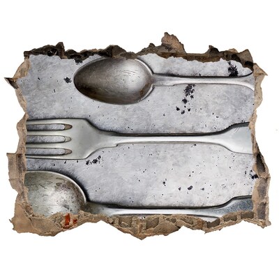 Fototapeta díra na zeď Rozbitá stena s výhľadom na príbory