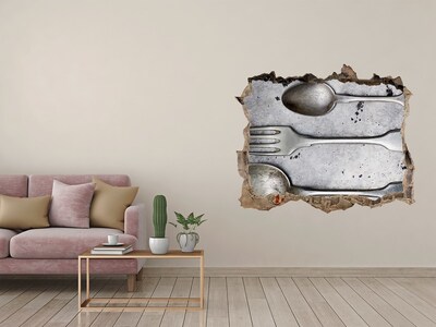 Fototapeta díra na zeď Rozbitá stena s výhľadom na príbory