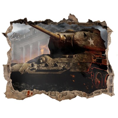 Fototapeta díra na zeď Tank v ruinách mesta